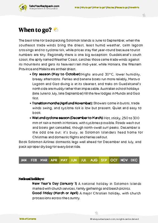 example page 3 from our offline Travel Guide for Solomon Islands